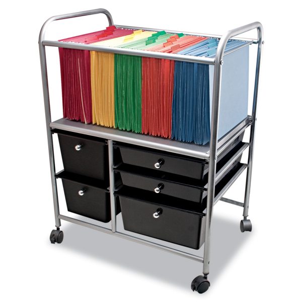 Advantus 5-Drawer Storage File Cart - 5 Drawer - 4 Casters - 21.9  Length x 15.3  Width x 28.9  Height - Chrome Frame - Silver, Chrome, Black - 1 Each Cheap
