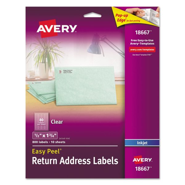 Matte Clear Easy Peel Mailing Labels w  Sure Feed Technology, Inkjet Printers, 0.5 x 1.75, Clear, 80 Sheet, 10 Sheets Pack Fashion