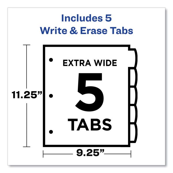 Write and Erase Big Tab Durable Plastic Dividers, Expandable Pocket, 3-Hole Punched, 5-Tab, 11 x 8.5, Assorted, 1 Set Hot on Sale - Image 3
