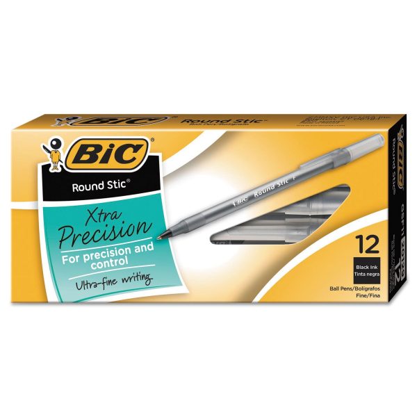 Round Stic Xtra Precision Ballpoint Pen, Stick, Fine 0.8 mm, Black Ink, Smoke Barrel, Dozen For Cheap - Image 3