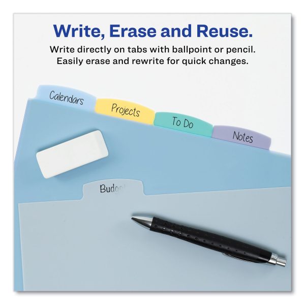 Write and Erase Big Tab Durable Plastic Dividers, Expandable Pocket, 3-Hole Punched, 5-Tab, 11 x 8.5, Assorted, 1 Set Hot on Sale - Image 4