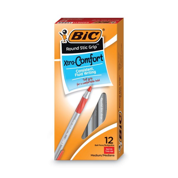 Round Stic Grip Xtra Comfort Ballpoint Pen, Easy-Glide, Stick, Medium 1.2 mm, Red Ink, Gray Red Barrel, Dozen Sale