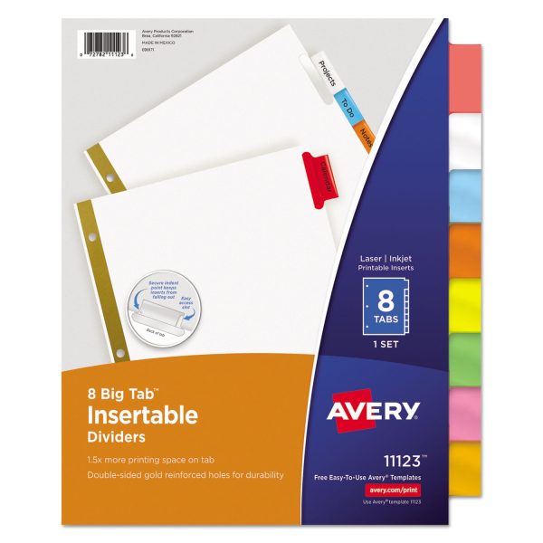 Insertable Big Tab Dividers, 8-Tab, Double-Sided Gold Edge Reinforcing, 11 x 8.5, White, Assorted Tabs, 1 Set Online now