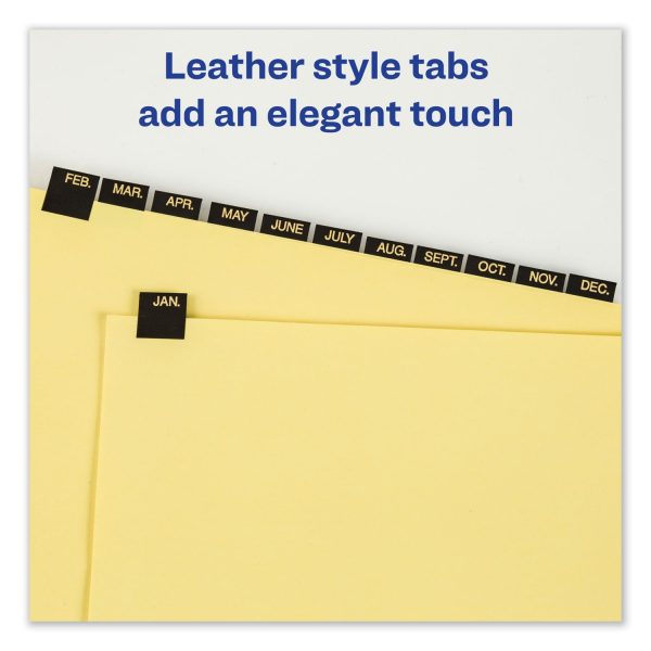 Preprinted Black Leather Tab Dividers w Gold Reinforced Edge, 12-Tab, Jan. to Dec., 11 x 8.5, Buff, 1 Set on Sale - Image 2