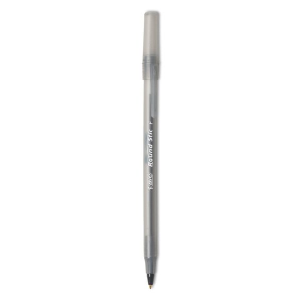 Round Stic Xtra Precision Ballpoint Pen, Stick, Fine 0.8 mm, Black Ink, Smoke Barrel, Dozen For Cheap - Image 2