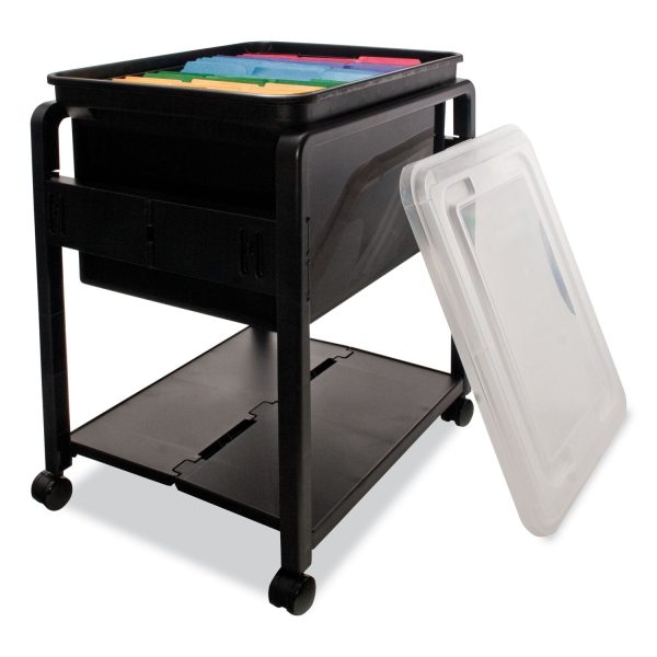 Folding Mobile File Cart, Plastic, 1 Shelf, 1 Bin, 14.5  x 18.5  x 21.75 , Black Online Hot Sale - Image 2