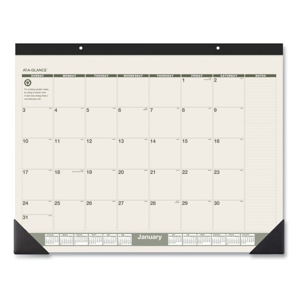 Recycled Monthly Desk Pad, 22 x 17, Sand Green Sheets, Black Binding, Black Corners, 12-Month (Jan to Dec): 2024 For Cheap
