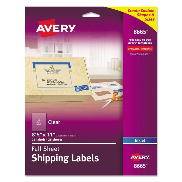 Matte Clear Shipping Labels, Inkjet Printers, 8.5 x 11, Clear, 25 Pack For Sale