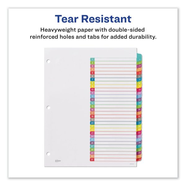 Customizable TOC Ready Index Multicolor Tab Dividers, 31-Tab, 1 to 31, 11 x 8.5, White, Contemporary Color Tabs, 1 Set For Discount - Image 5