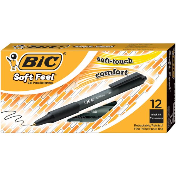 BIC SoftFeel Retractable Ball Pens - Fine Pen Point - Retractable - Black - Black Rubber Barrel - 1 Dozen Sale - Image 5