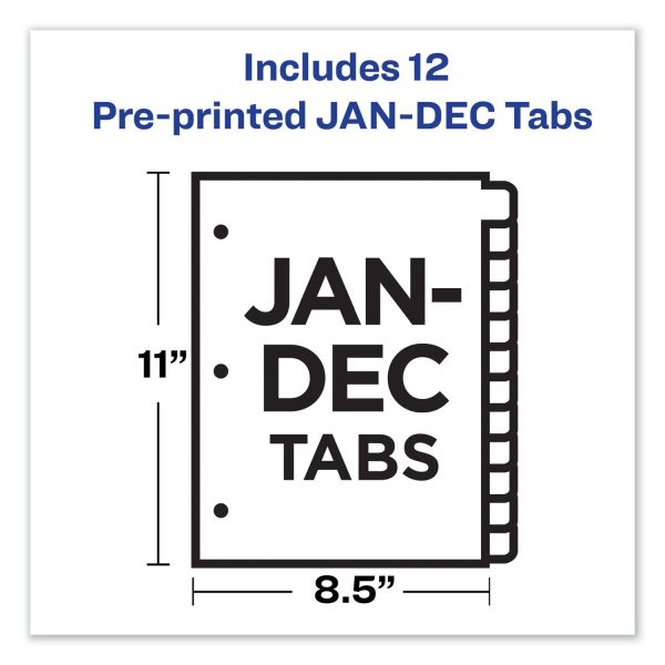 Preprinted Black Leather Tab Dividers w Gold Reinforced Edge, 12-Tab, Jan. to Dec., 11 x 8.5, Buff, 1 Set on Sale - Image 3