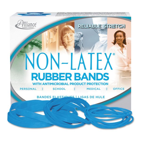 Antimicrobial Non-Latex Rubber Bands, Size 64, 0.04  Gauge, Cyan Blue, 4 oz Box, 95 Box Online - Image 2