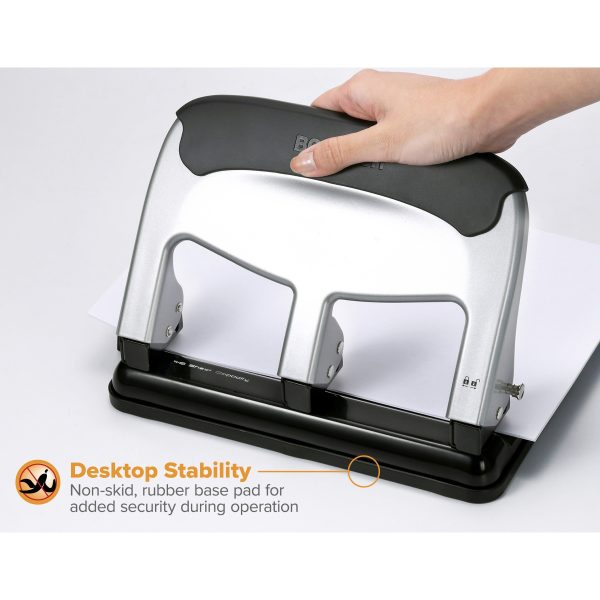 Bostitch EZ Squeeze 40-sheet 3-Hole Punch - 3 Punch Head(s) - 40 Sheet of 20lb Paper - 9 32  Punch Size - 7.4  x 3.1  - Black, Silver Cheap - Image 2