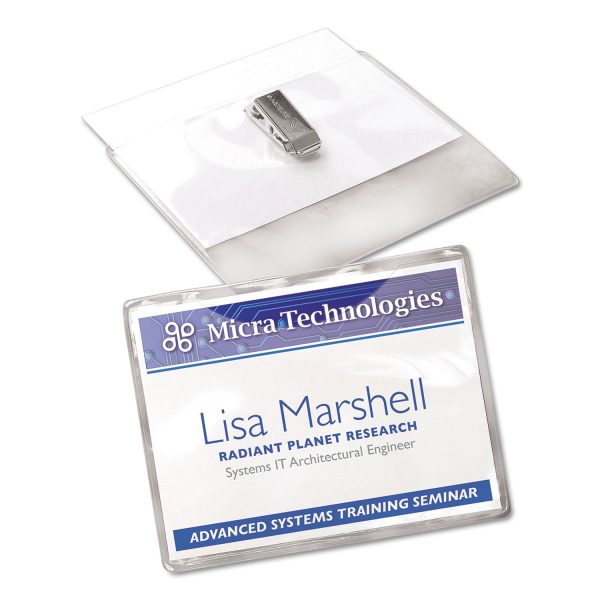 Clip-Style Name Badge Holder with Laser Inkjet Insert, Top Load, 4 x 3, White, 40 Box Online now - Image 3