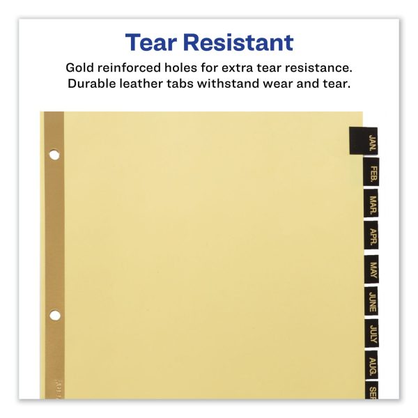 Preprinted Black Leather Tab Dividers w Gold Reinforced Edge, 12-Tab, Jan. to Dec., 11 x 8.5, Buff, 1 Set on Sale - Image 4