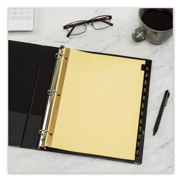 Preprinted Black Leather Tab Dividers w Gold Reinforced Edge, 12-Tab, Jan. to Dec., 11 x 8.5, Buff, 1 Set on Sale - Image 5