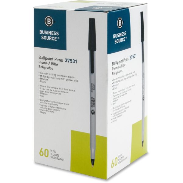 Business Source Bulk Pack Ballpoint Stick Pens - Medium Pen Point - Black - Tungsten Carbide Tip - 60   Box Online now - Image 2