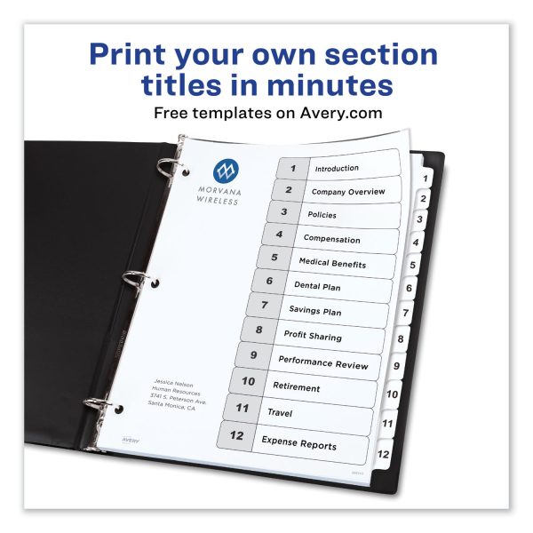 Customizable TOC Ready Index Black and White Dividers, 12-Tab, 1 to 12, 11 x 8.5, 1 Set Online - Image 2