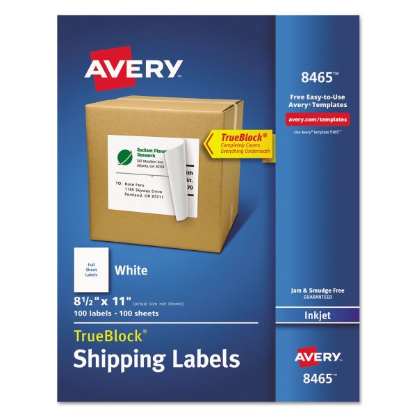 Shipping Labels with TrueBlock Technology, Inkjet Printers, 8.5 x 11, White, 100 Box Online now