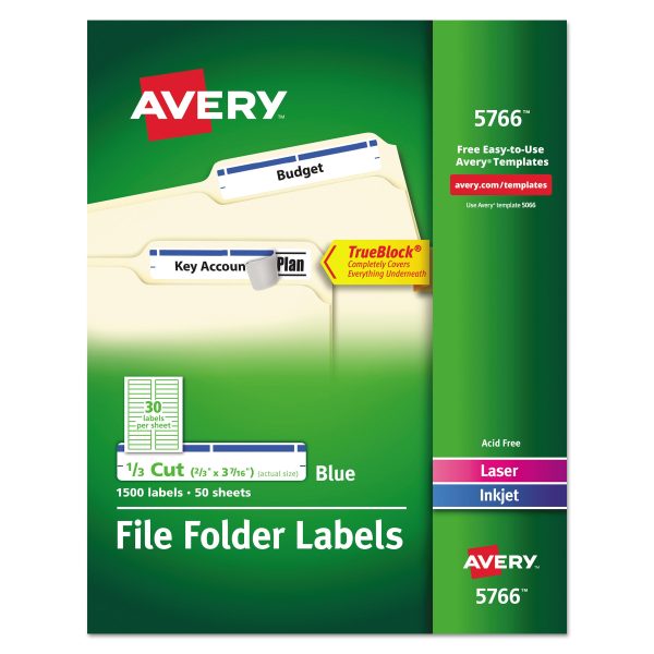 Permanent TrueBlock File Folder Labels with Sure Feed Technology, 0.66 x 3.44, Blue White, 30 Sheet, 50 Sheets Box For Sale