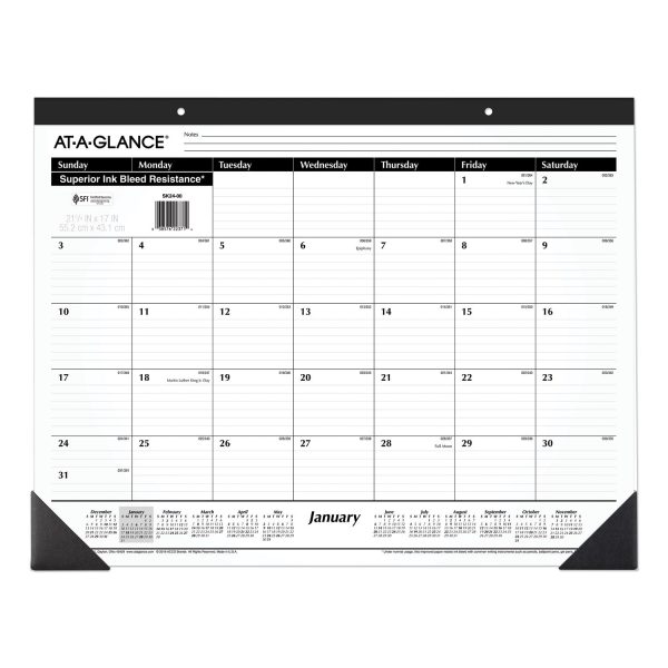 Ruled Desk Pad, 22 x 17, White Sheets, Black Binding, Black Corners, 12-Month (Jan to Dec): 2024 Hot on Sale