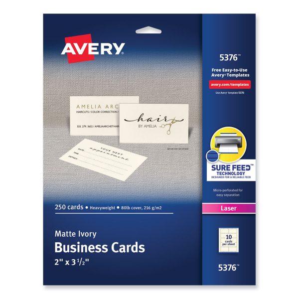 Printable Microperforated Business Cards w Sure Feed Technology, Laser, 2 x 3.5, Ivory, 250 Cards, 10 Sheet, 25 Sheets Pack Supply