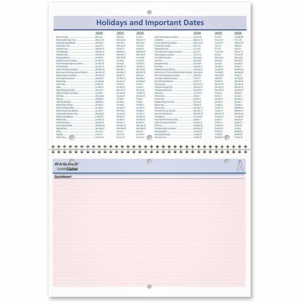 At-A-Glance QuickNotes City of Hope Wall Calendar - Small Size - Julian Dates - Monthly - 12 Month - January 2024 - December 2024 - 1 Month Single Page Layout - 11  x 8  White Sheet - 1.25  x 1.25  Block - Wire Bound - Desktop - Paper - Notepad, Prin Online now - Image 5