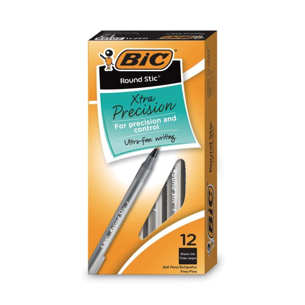 Round Stic Xtra Precision Ballpoint Pen, Stick, Fine 0.8 mm, Black Ink, Smoke Barrel, Dozen For Cheap