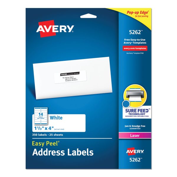 Easy Peel White Address Labels w  Sure Feed Technology, Laser Printers, 1.33 x 4, White, 14 Sheet, 25 Sheets Pack Discount