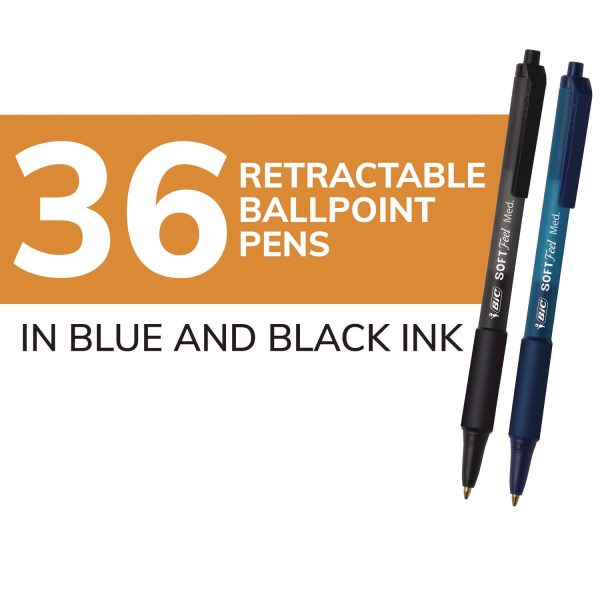 Soft Feel Ballpoint Pen Value Pack, Retractable, Medium 1 mm, Black Ink, Black Barrel, 36 Pack For Sale - Image 3