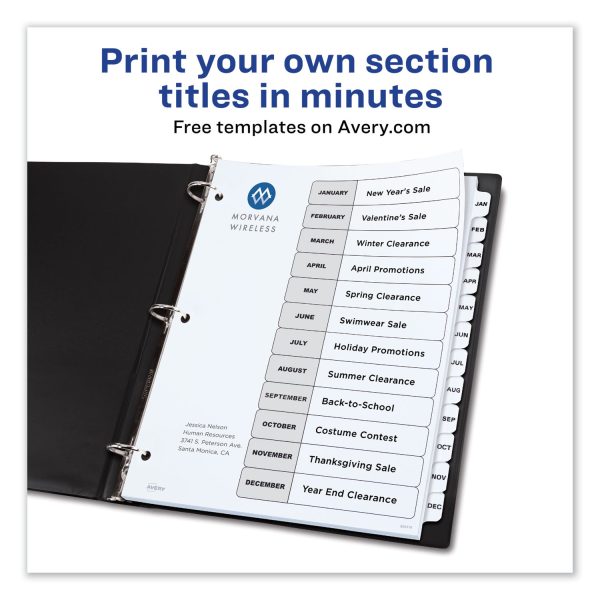 Customizable TOC Ready Index Black and White Dividers, 12-Tab, Jan. to Dec., 11 x 8.5, 1 Set Online - Image 2