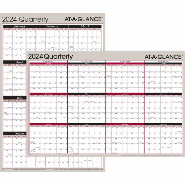 At-A-Glance Vertical Horizontal Reversible Erasable Quarterly Wall Calendar - Large Size - Julian Dates - Yearly, Quarterly - 12 Month - January 2024 - December 2024 - 24  x 36  White Sheet - 1  x 1.31  , 1.25  x 1.19  Block - Gray - Laminate - Erasa Online