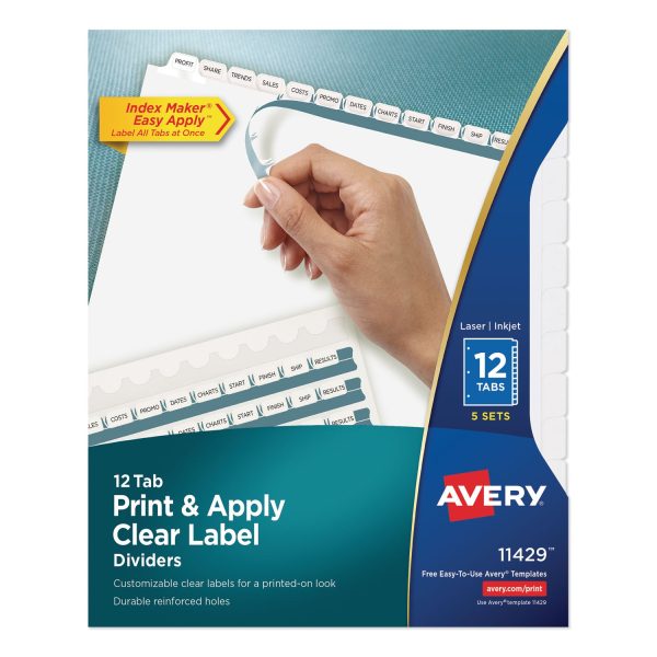 Print and Apply Index Maker Clear Label Dividers, 12-Tab, White Tabs, 11 x 8.5, White, 5 Sets Supply