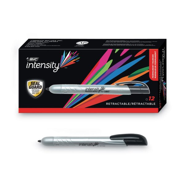 Intensity Retractable Permanent Marker, Fine Bullet Tip, Black, Dozen For Sale