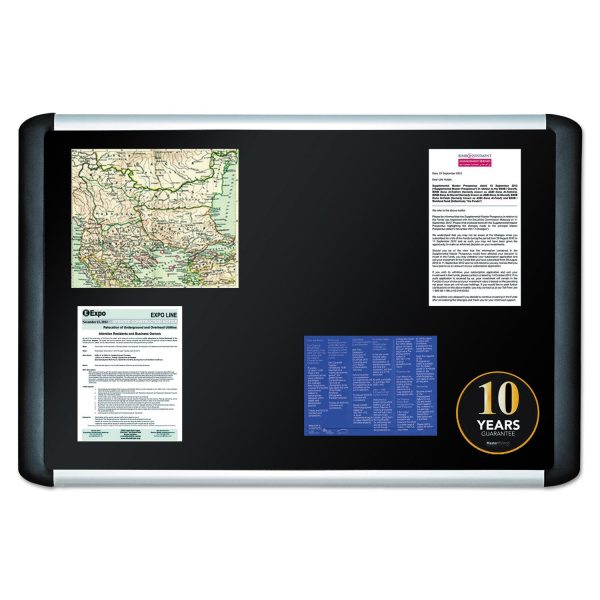 Soft-touch Bulletin Board, 36 x 24, Black Fabric Surface, Aluminum Black Aluminum Frame Online now - Image 3