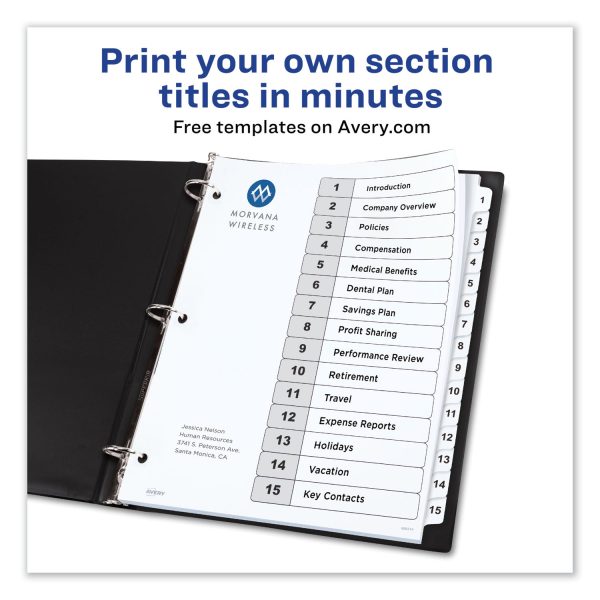Customizable TOC Ready Index Black and White Dividers, 15-Tab, 1 to 15, 11 x 8.5, 1 Set Hot on Sale - Image 2