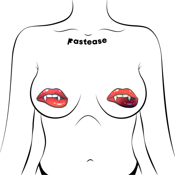 Vampire Fangs Pasties Red Holo Biting Lip Nipple Covers Online Sale - Image 2